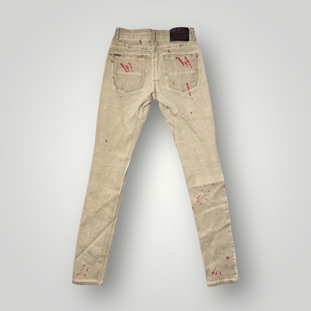 Serenade KILL BILL Men’s Jeans Size 28 L31 Beige with Red Paint - Picture 2 of 9